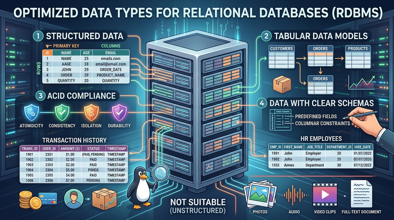 Which type of data is best stored in a relational database